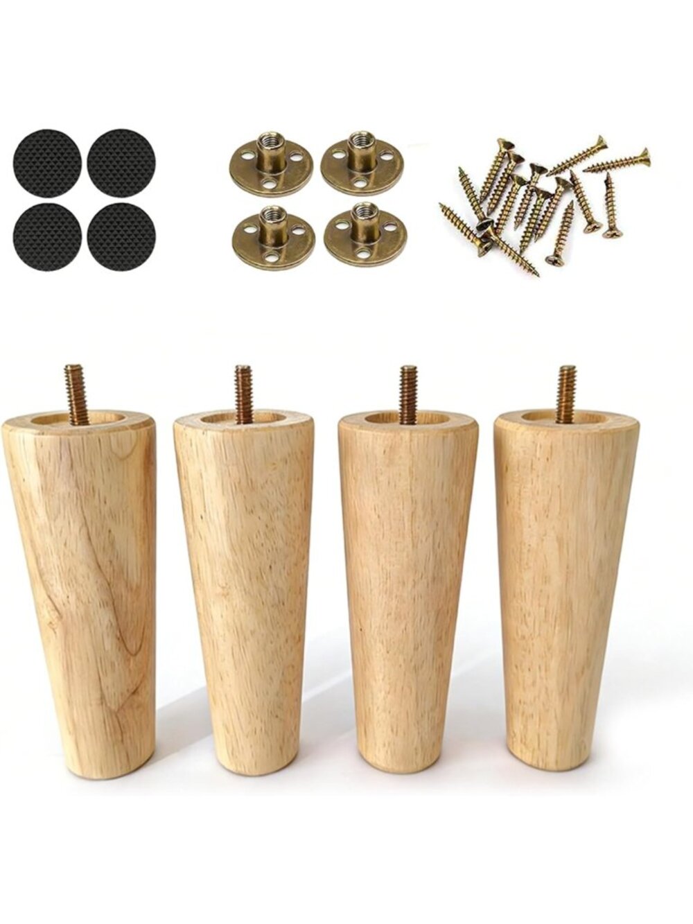 8 Inches Round Solid Wood Furniture Legs Set of 4,Sofa Legs Replacement with